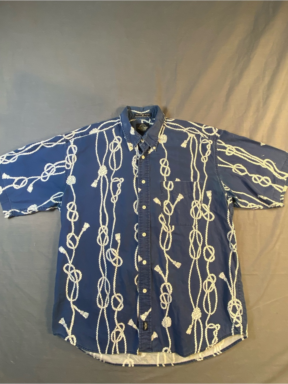 Dockers Navy Short-Sleeve Button-Up Shirt with White Rope Print
